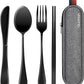 Travel Utensils with Case, Quatish Portable Silverware Set for Work, Stainless Steel Reusable Travel Cutlery Set, Fork and Spoon Set for Camping, Picnic, Gadgets, Lunch Box for Men, Black