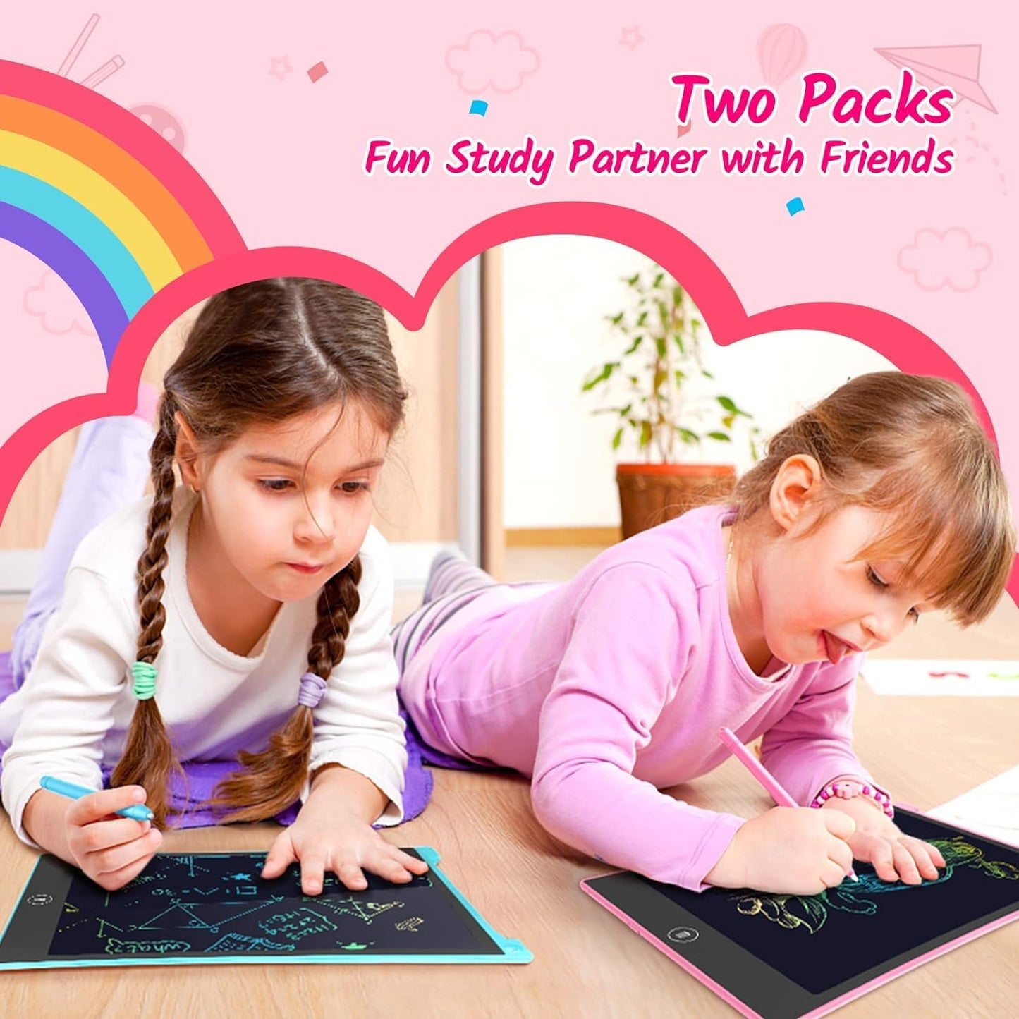 TECJOE 2 Pack LCD Writing Tablet, 10 Inch Colorful Doodle Board Drawing Tablet for Kids, Kids Travel Learning Toys Christmas Birthday Gifts for 3 4 5 6 Year Old Boys and Girls Toddlers