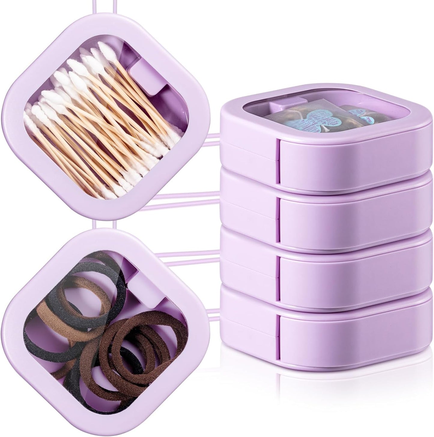Kathfly 4 Pcs White Hair Tie Organizer Portable Hair Accessory Storage Containers Stackable Hair Tie Bobby Pin Holder Home Cotton Swab Dispenser Hair Accessories Jewelry Organizer Box
