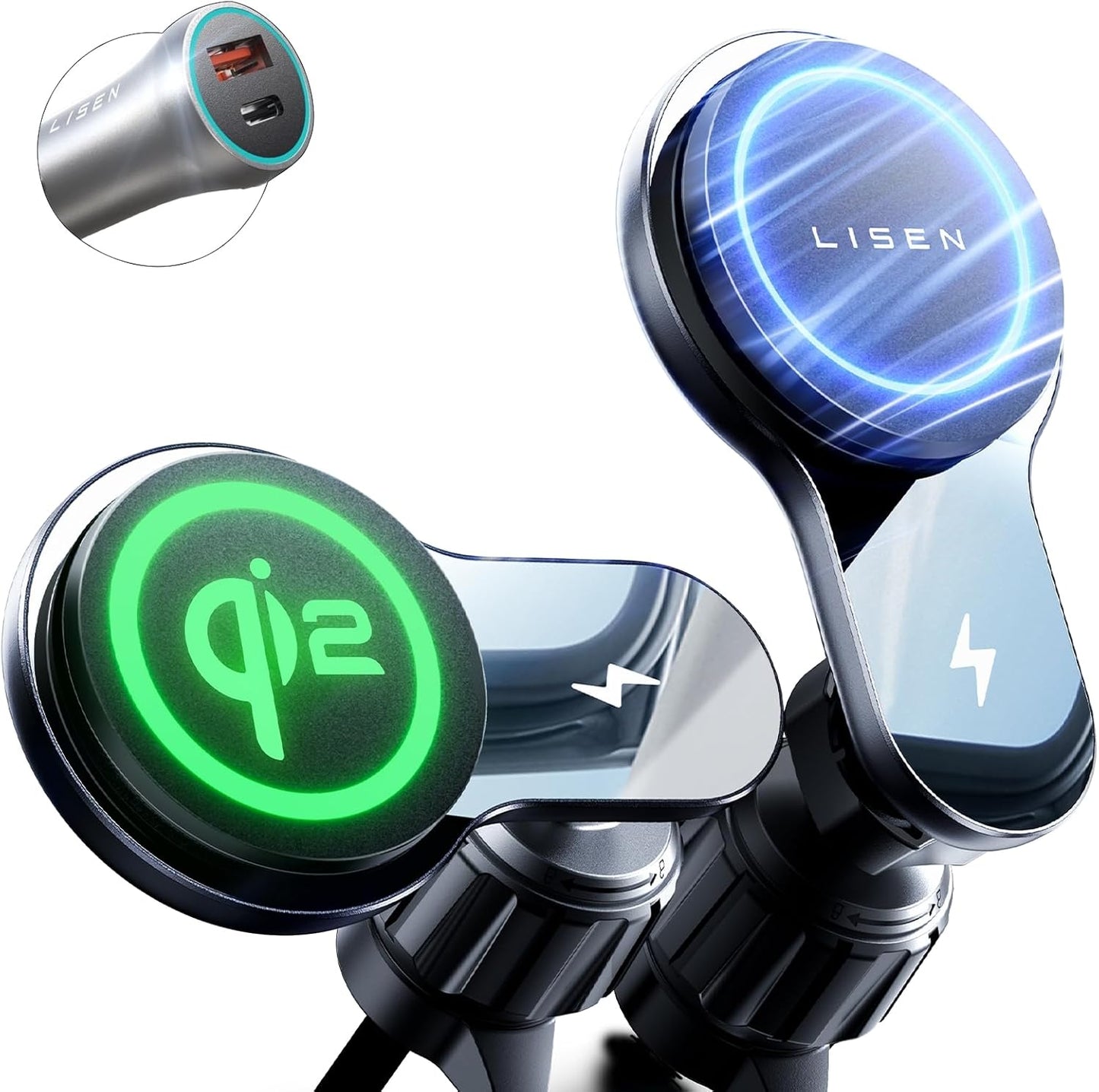 LISEN for Qi2 MagSafe Car Mount Charger, 15W QI2 Wireless Car Charger, Cooling with MagSafe Charger Car Mount Phone Holders for Your Car, Magnetic Car Charger for iPhone 16 Pro Max Plus 15/14/13 Mini