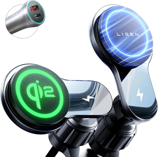 LISEN for Qi2 MagSafe Car Mount Charger, 15W QI2 Wireless Car Charger, Cooling with MagSafe Charger Car Mount Phone Holders for Your Car, Magnetic Car Charger for iPhone 16 Pro Max Plus 15/14/13 Mini