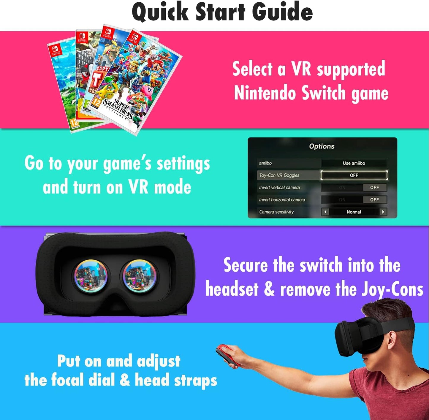 Orzly VR Headset Designed for Nintendo Switch &amp; Switch OLED Console with Adjustable Lens for a Virtual Reality Gaming Experience and for Labo VR - White - Gift Boxed Edition