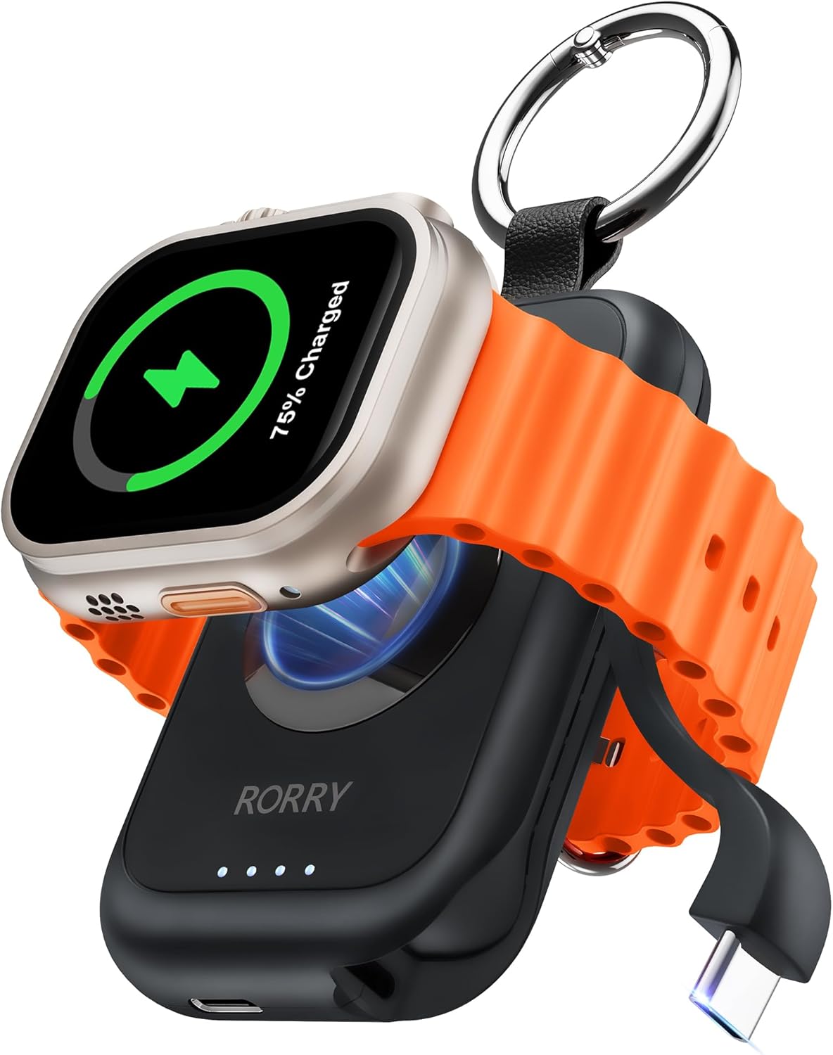 RORRY Charger for Apple Watch Series 9, 2500mAh Fast Charging Portable Charger for iWatch, Travel Charger with Built-in USB C Cable for Apple Watch Ultra Series 9 8 7 6 5 4 3 2 SE Accessories, Pink