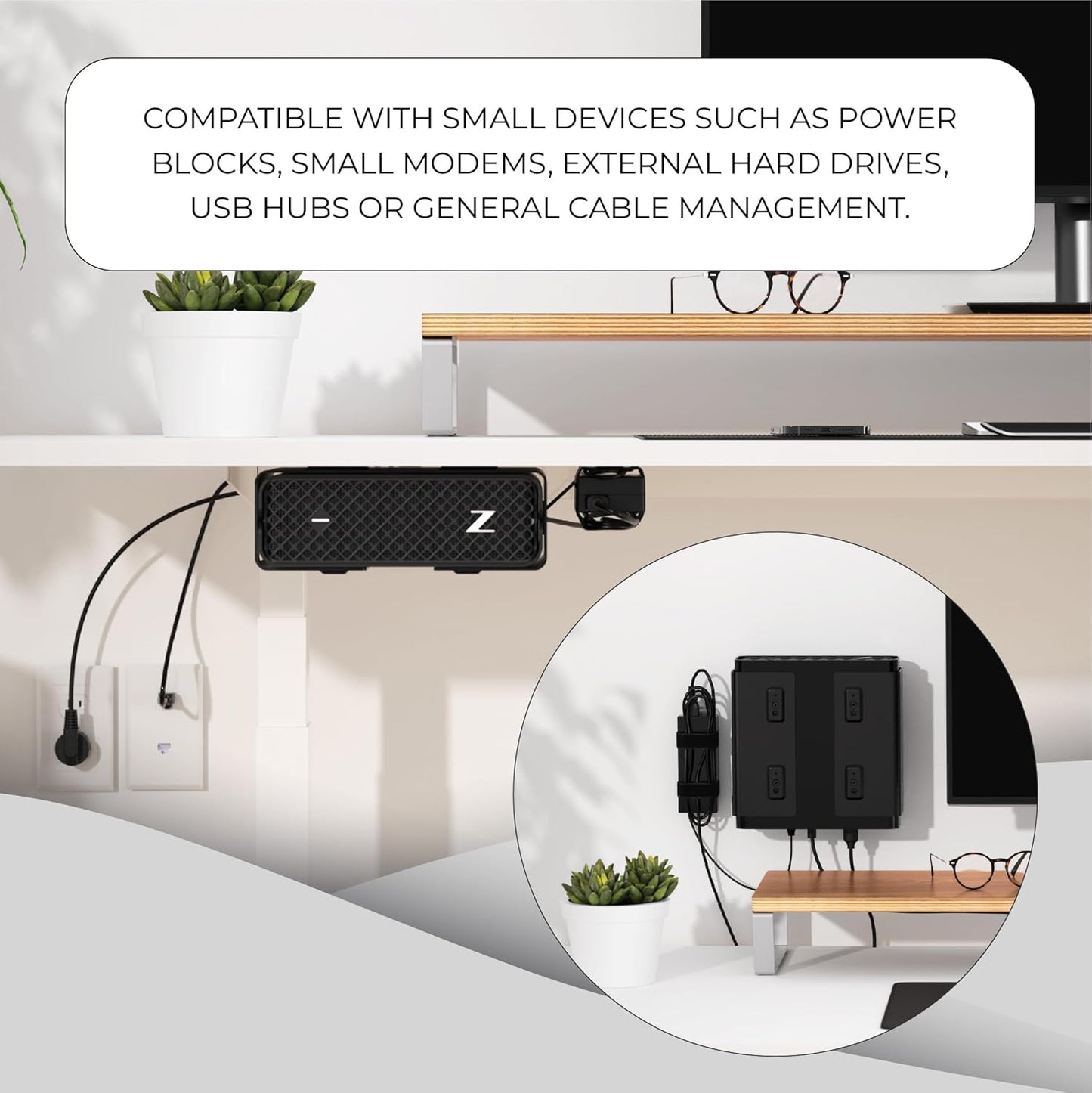 HumanCentric Cable Box Mount and Modem Mount, Adjustable Wall Mount for Small and Wide Devices Like Cable Boxes, Modems, DVD Players, Streaming Media Devices, Mount on The Wall Behind TV