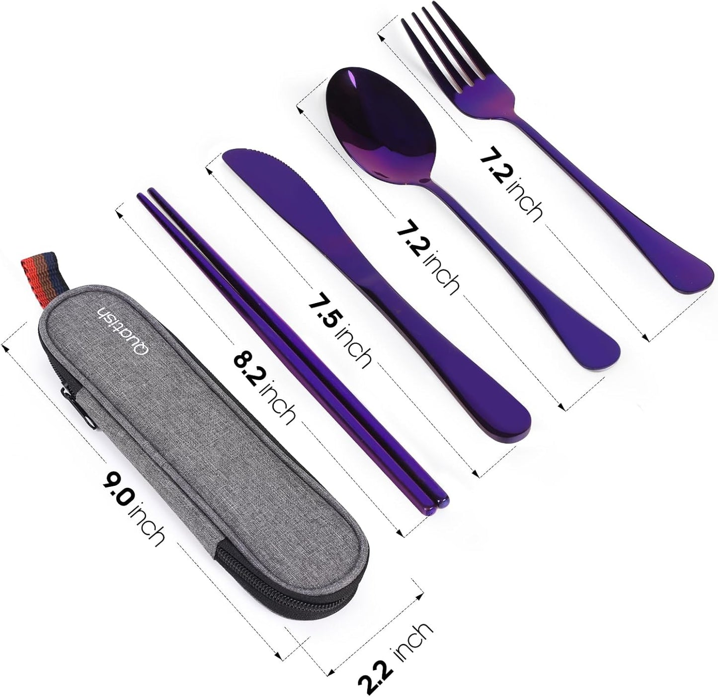 Travel Utensils with Case, Quatish Portable Silverware Set for Work, Stainless Steel Reusable Travel Cutlery Set, Fork and Spoon Set for Camping, Picnic, Gadgets, Lunch Box for Men, Black
