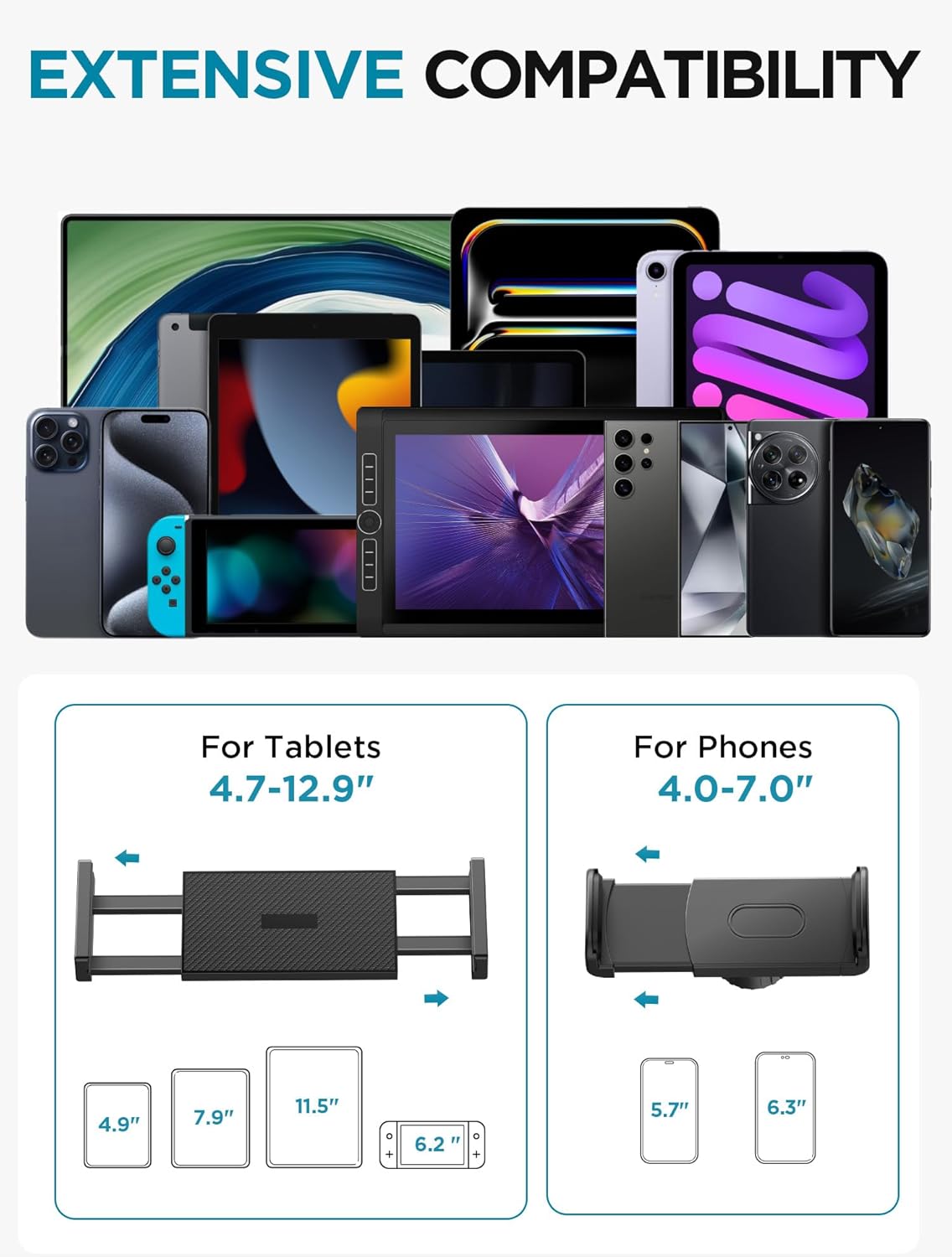 InnoGear Tablet Holder for Bed, Overhead Tablet Stand Phone Holder Tablet Mount for Desk 2 Clamps with Swivel Ball Head for iPad Kindle Switch Graphics Tablets 4-13&#34; Devices