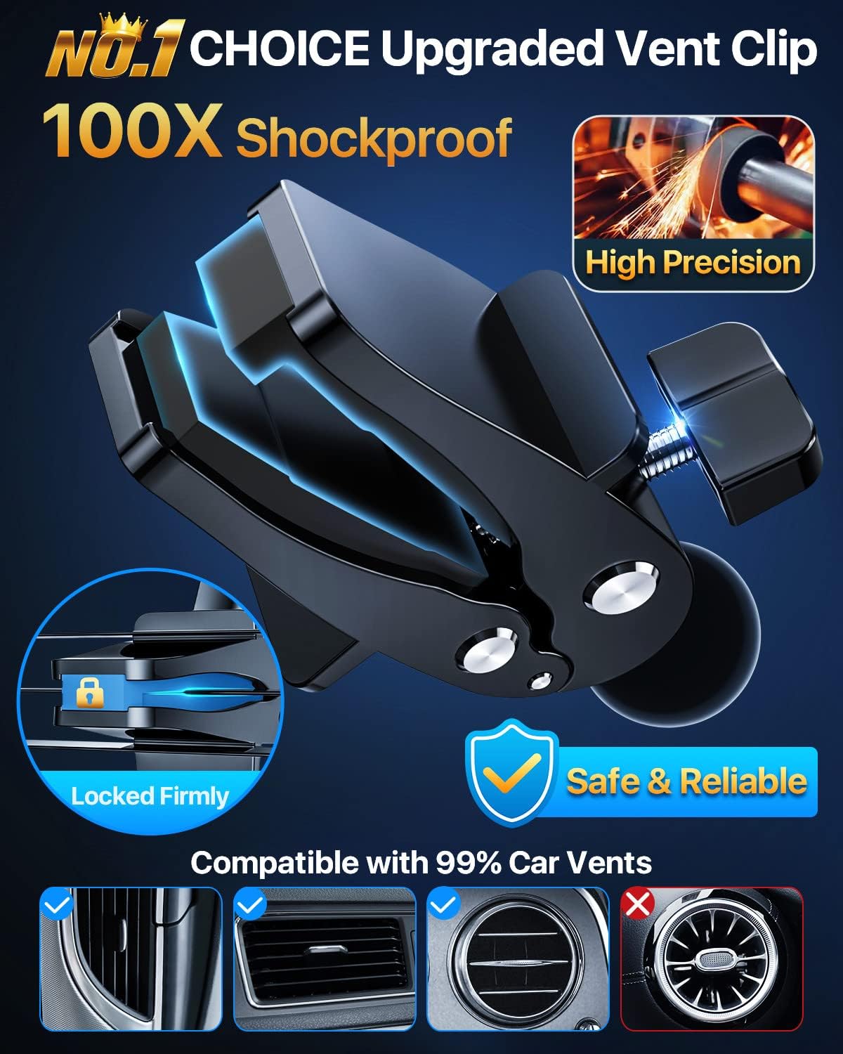[2024 Upgrade 80LBS Strong Suction]YRU Car Phone Holder Mount,[Bumpy Road Stable]Dashboard Cell Phone Holder for Car Air Vent Windshield Phone Stand for iPhone 15 14 13 12 Pro Max Samsung Truck, Black