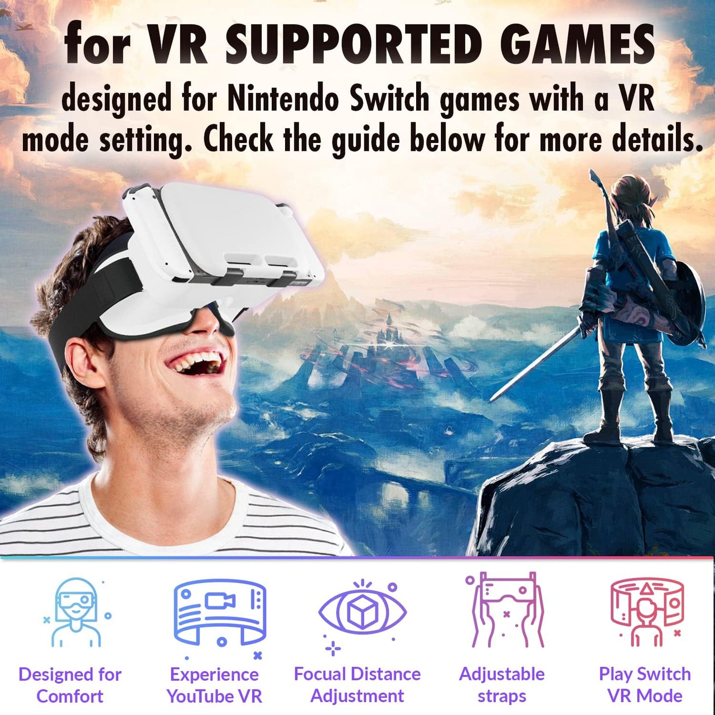 Orzly VR Headset Designed for Nintendo Switch &amp; Switch OLED Console with Adjustable Lens for a Virtual Reality Gaming Experience and for Labo VR - White - Gift Boxed Edition