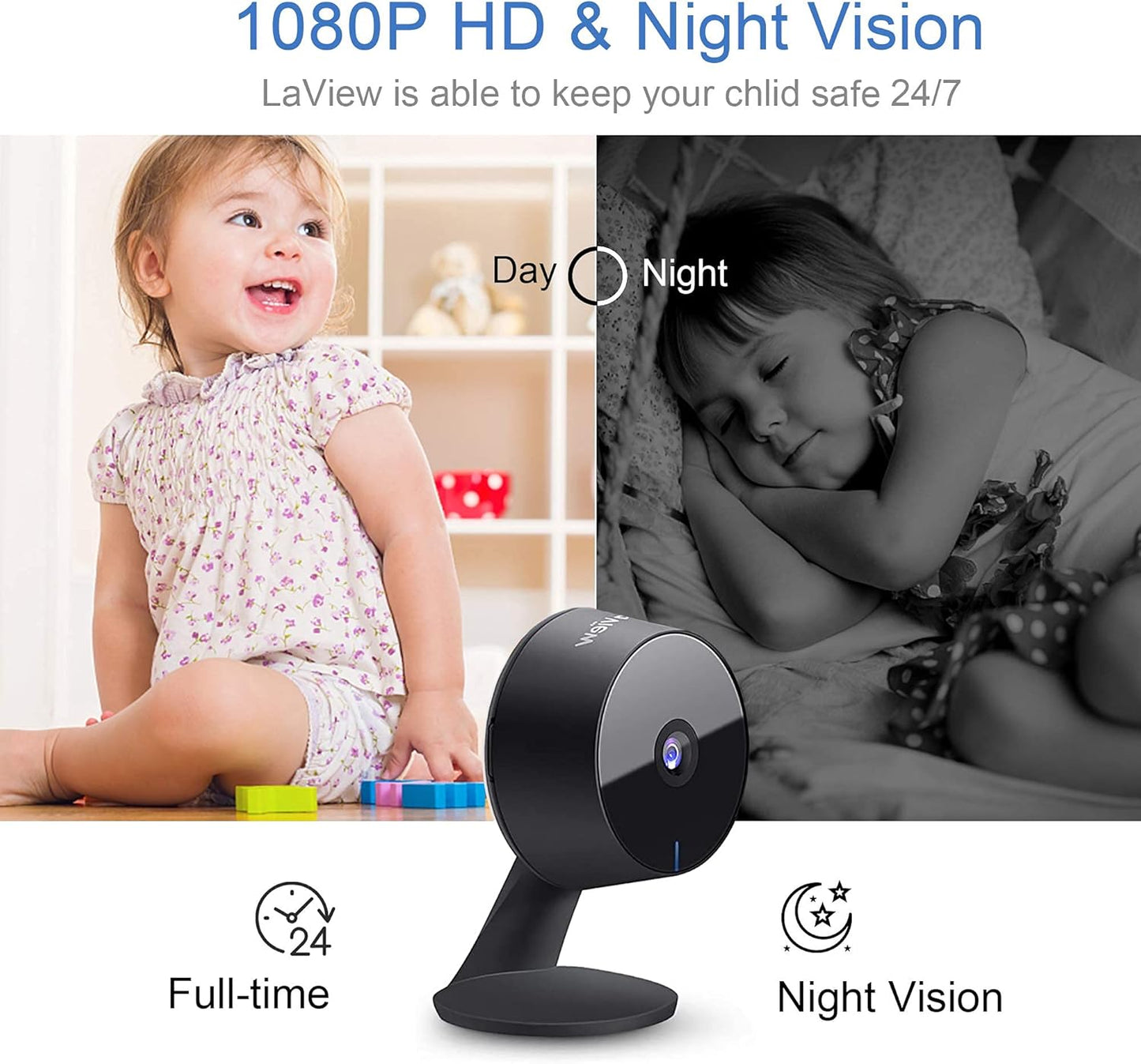 LaView Security Cameras 4pcs, Home Security Camera Indoor 1080P, Wi-Fi Cameras Wired for Pet, Motion Detection, Two-Way Audio, Night Vision, Phone App, Works with Alexa, iOS &amp; Android &amp; Web Access