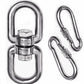 2 1 Heavy Duty 304 Stainless Steel Swivel Ring Double Ended Swivel Eye Hook with SUS304 Snap Hooks for Web Tree Swing, Swing Spinner Hanger, Reliable and Safe (M8)