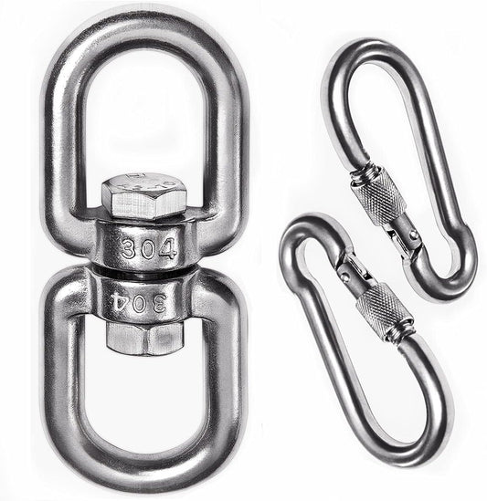 2 1 Heavy Duty 304 Stainless Steel Swivel Ring Double Ended Swivel Eye Hook with SUS304 Snap Hooks for Web Tree Swing, Swing Spinner Hanger, Reliable and Safe (M8)