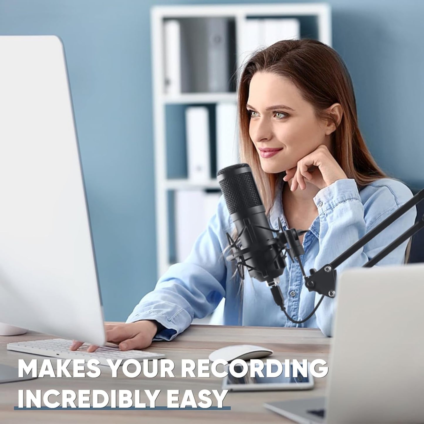 USB Microphone, Professional 192kHz/24Bit Plug &amp; Play PC Computer Condenser Cardioid Mic Kit with Sound Advanced Chipset, for Streaming, Podcast, Studio Recording and Games