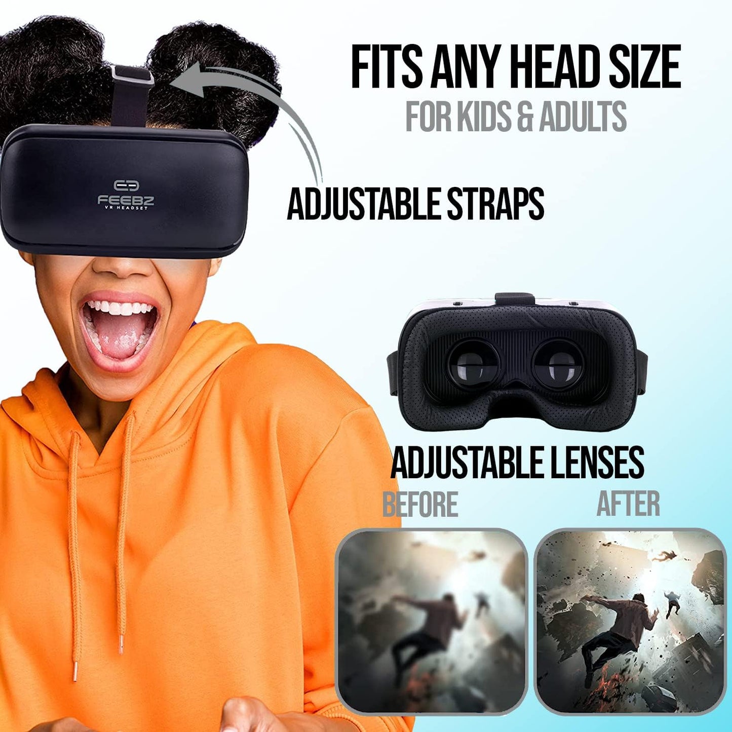 FEEBZ 3D VR Headset for Kids 2.0   Android Remote - for iPhone &amp; Android Phones | with 3D VR Videos &amp; Apps Links | Virtual Reality Goggles Set for Beginners