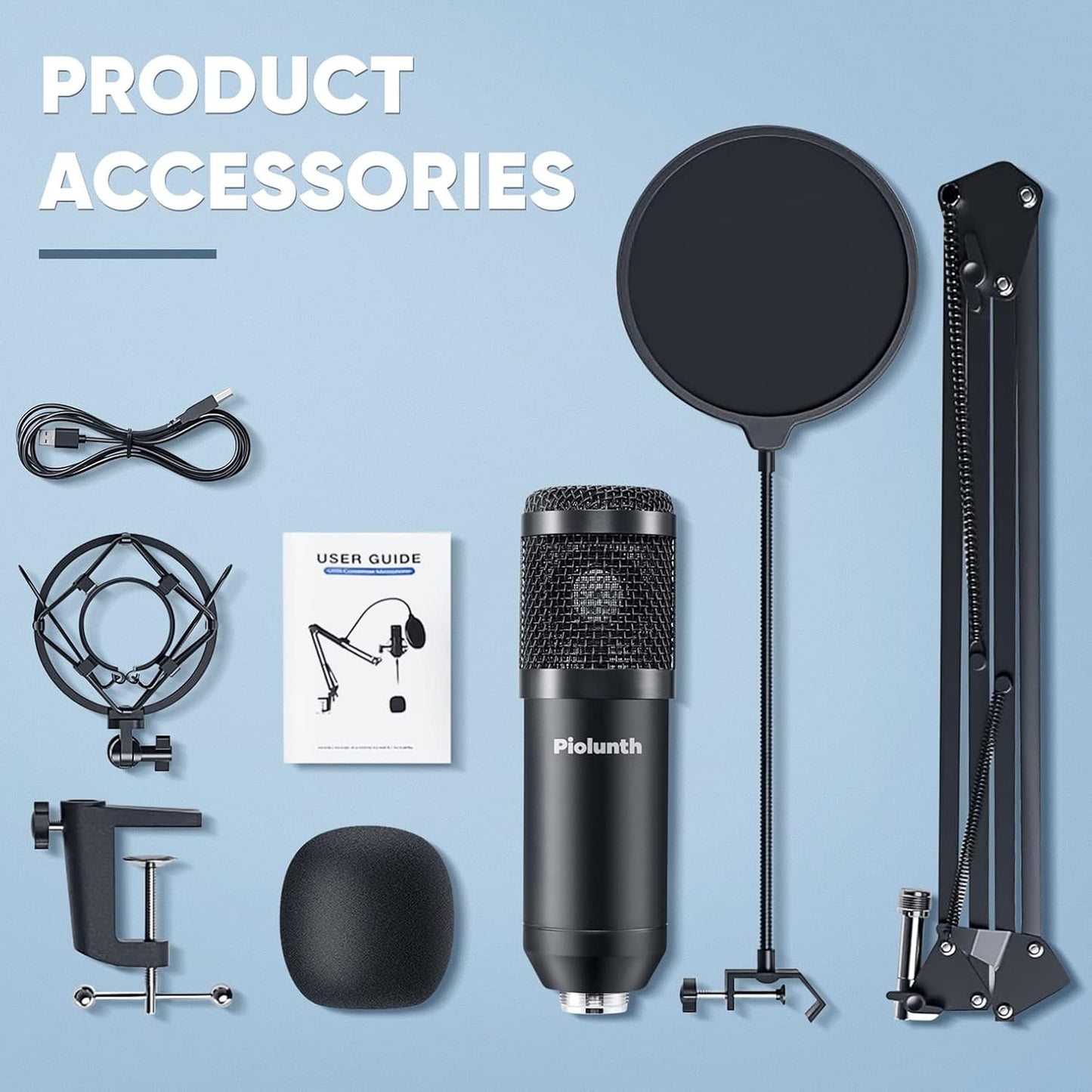 USB Microphone, Professional 192kHz/24Bit Plug &amp; Play PC Computer Condenser Cardioid Mic Kit with Sound Advanced Chipset, for Streaming, Podcast, Studio Recording and Games