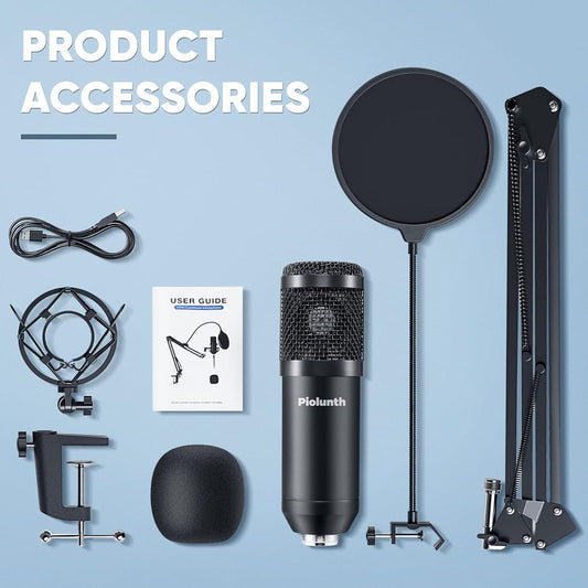 USB Microphone, Professional 192kHz/24Bit Plug &amp; Play PC Computer Condenser Cardioid Mic Kit with Sound Advanced Chipset, for Streaming, Podcast, Studio Recording and Games
