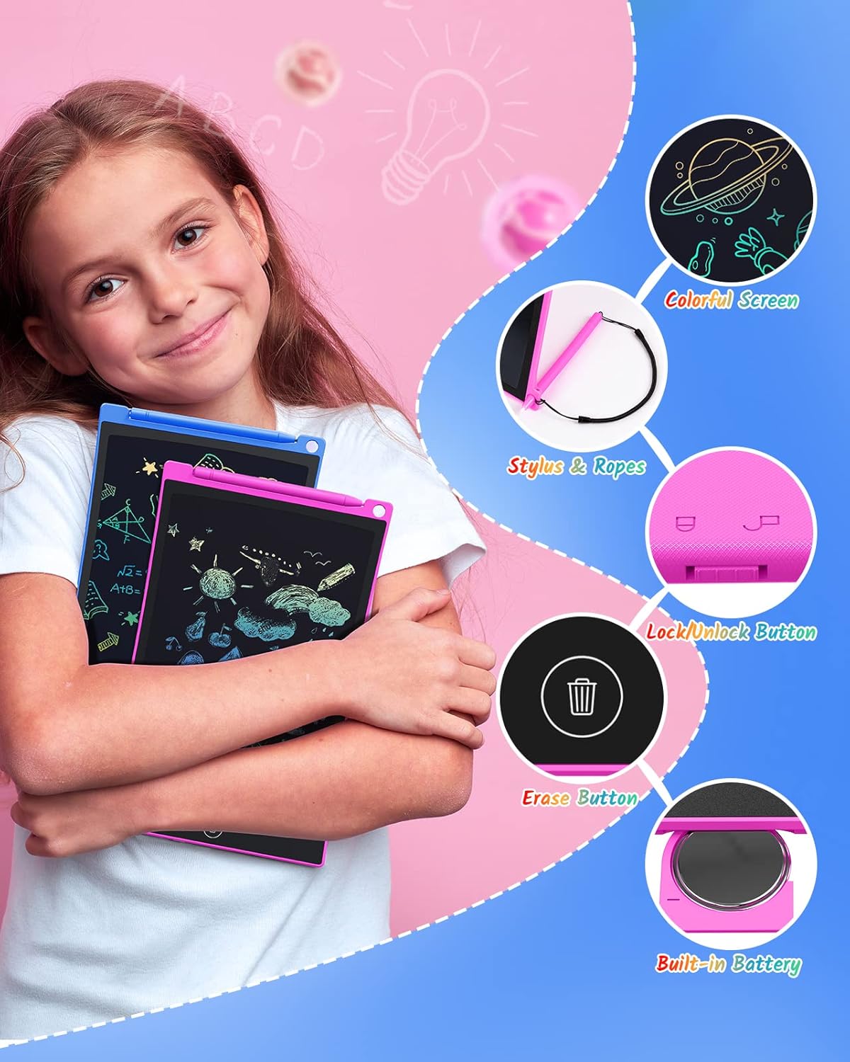 TECJOE 2 Pack LCD Writing Tablet, 8.5 Inch Colorful Doodle Board Drawing Tablet for Kids, Kids Travel Games Activity Learning Toys Birthday Gifts for 3 4 5 6 Year Old Boys and Girls Toddlers