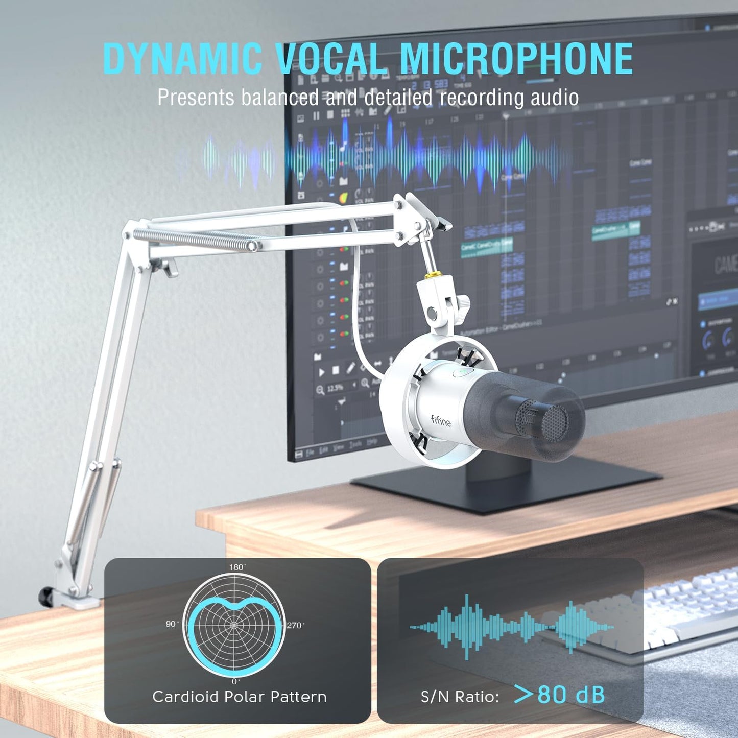 FIFINE K688 Podcast Microphone Kit, USB/XLR Dynamic Microphone with Boom Arm for PC/XLR Mixer, Gaming Mic with Mute Button, Headphone Jack for Vocal, Voice-Over, Streaming, Music Recording -K688CT