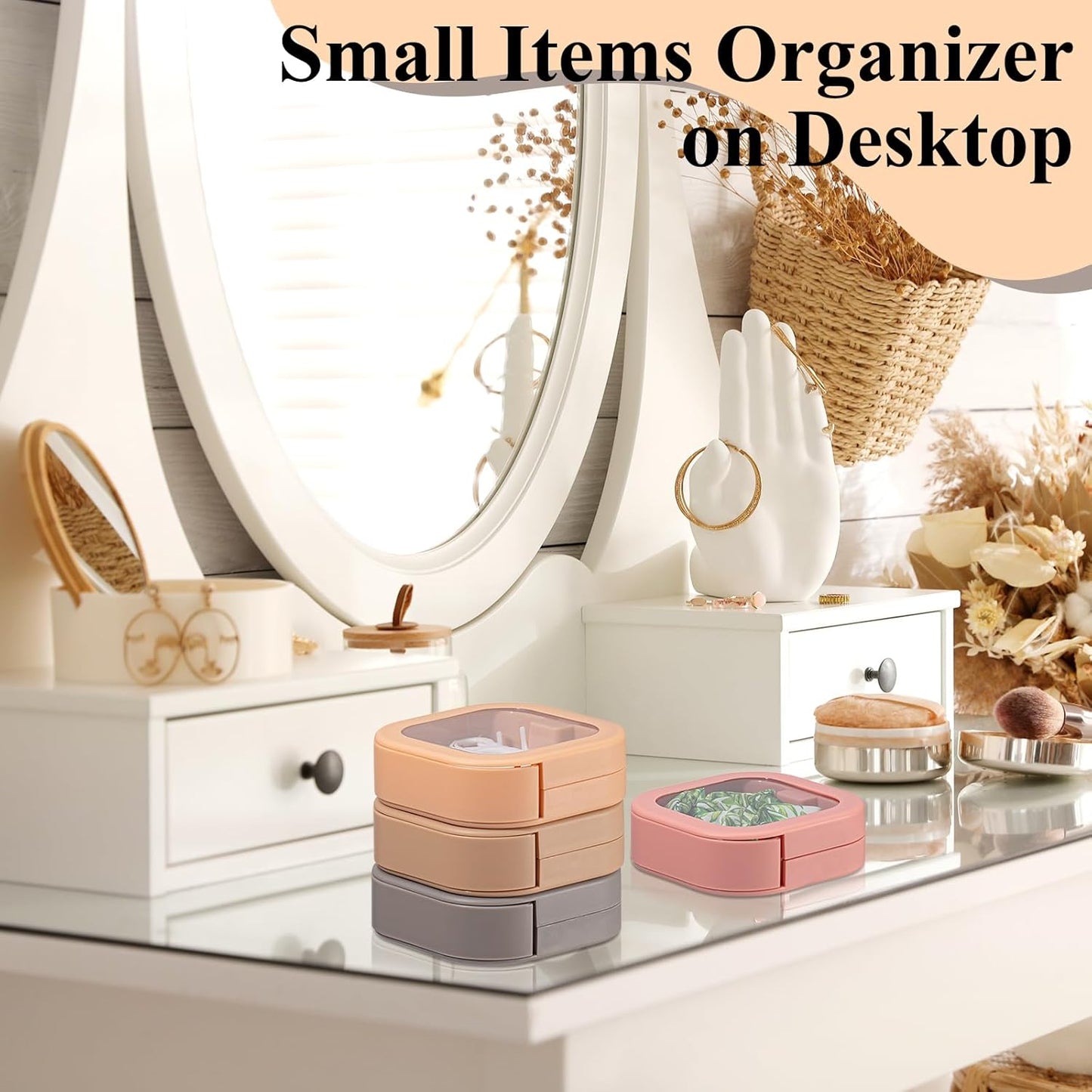 Kathfly 4 Pcs White Hair Tie Organizer Portable Hair Accessory Storage Containers Stackable Hair Tie Bobby Pin Holder Home Cotton Swab Dispenser Hair Accessories Jewelry Organizer Box