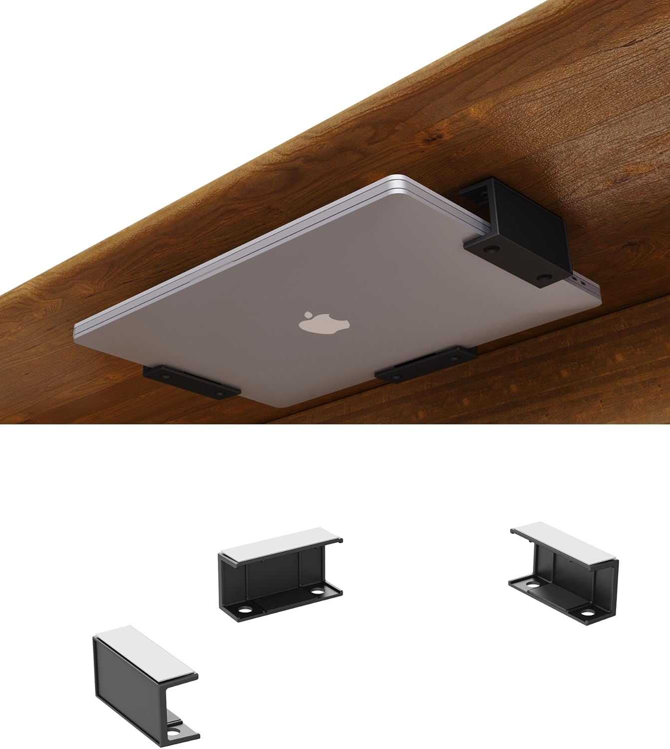 NOTMBESTM Under Desk Laptop Holder Under Desk Rack Mount for Keyboard &amp; Small Devices Also Fit for Cable Box Wall Mount Tray Organizer Like Routers, Modems, Network Switch and More