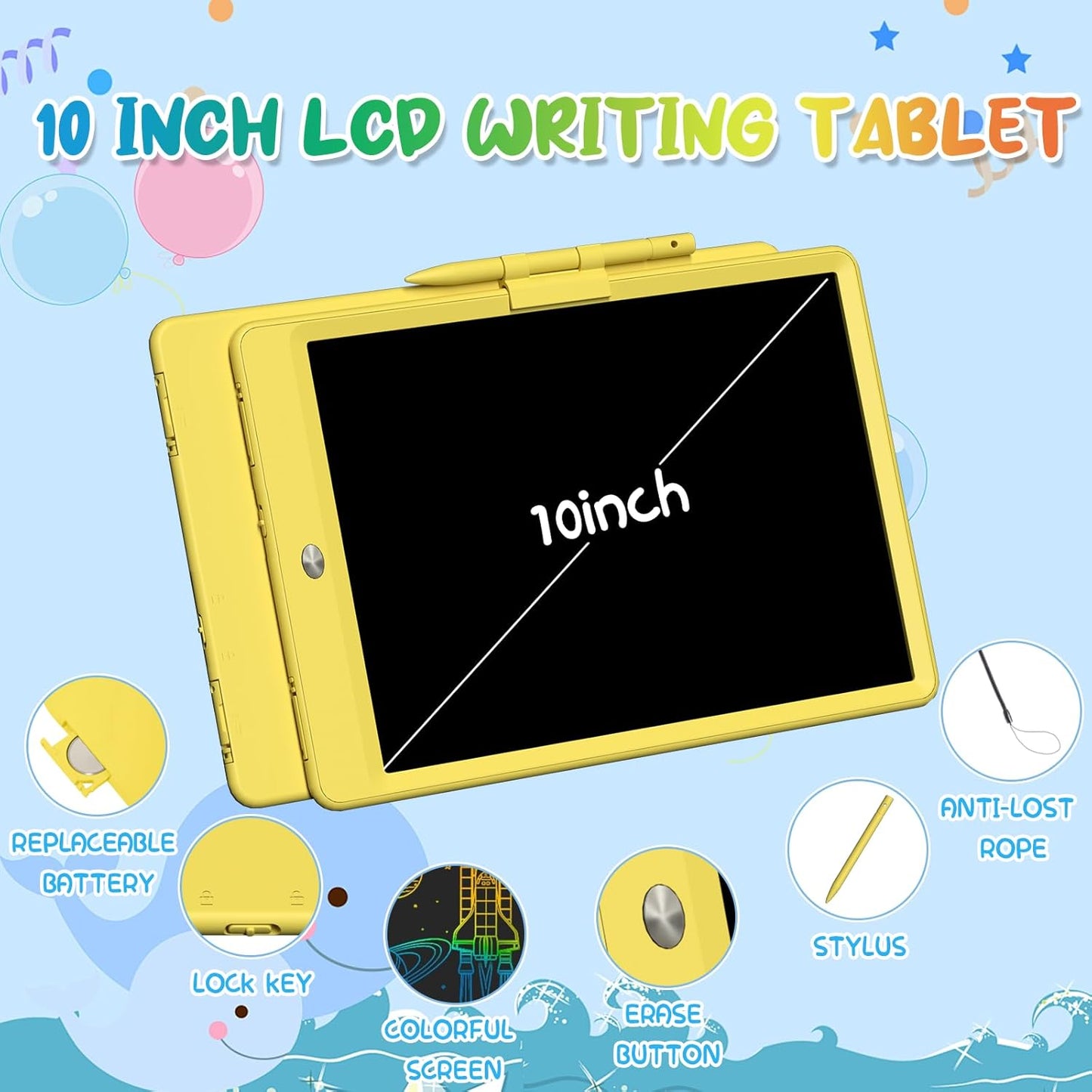 PYTTUR LCD Writing Tablet for Kids 10 Inch Colorful Toddler Drawing Tablet Reusable Doodle Board Electronic Drawing Pads Educational and Learning Kids Toys for Girls(Pink)
