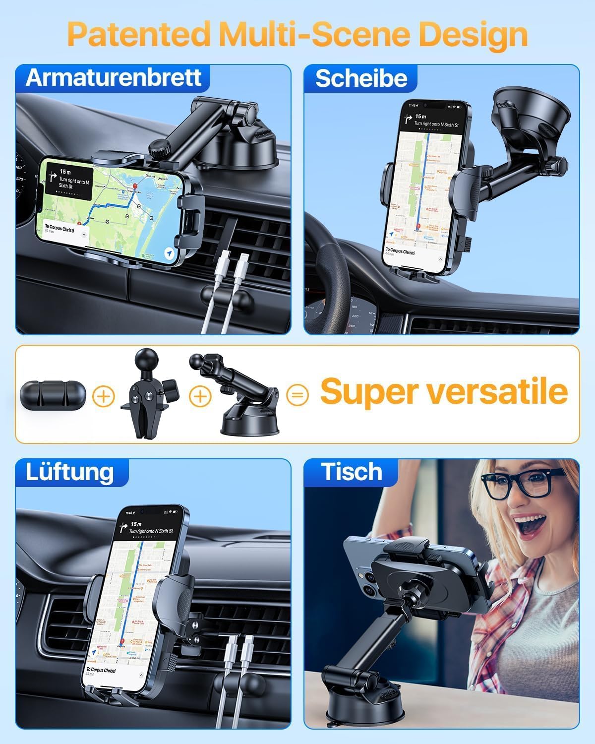 [2024 Upgrade 80LBS Strong Suction]YRU Car Phone Holder Mount,[Bumpy Road Stable]Dashboard Cell Phone Holder for Car Air Vent Windshield Phone Stand for iPhone 15 14 13 12 Pro Max Samsung Truck, Black