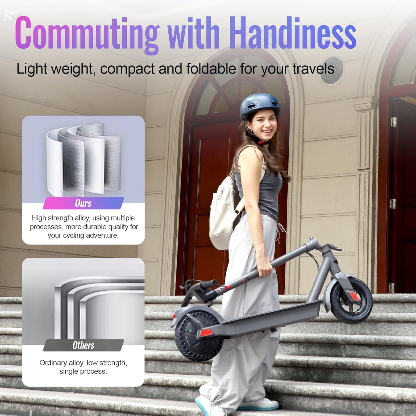 TST Electric Scooter for Adults, Up to 19 MPH and 20/30 Miles Long-Range, 500W Peak Motor Foldable E Scooter, 10&#34; Solid Rear Tire and Pneumatic Front Tire, Dual Braking System and App Control