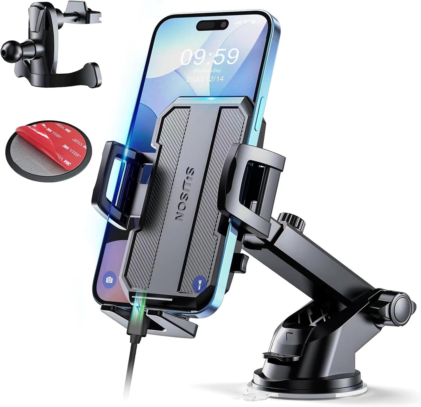 SUUSON Upgraded 3-in-1 Car Phone Holder Mount [Powerful Suction] Phone Mount for Car Dashboard Air Vent Windshield,for All iPhone Android Phone (Black)