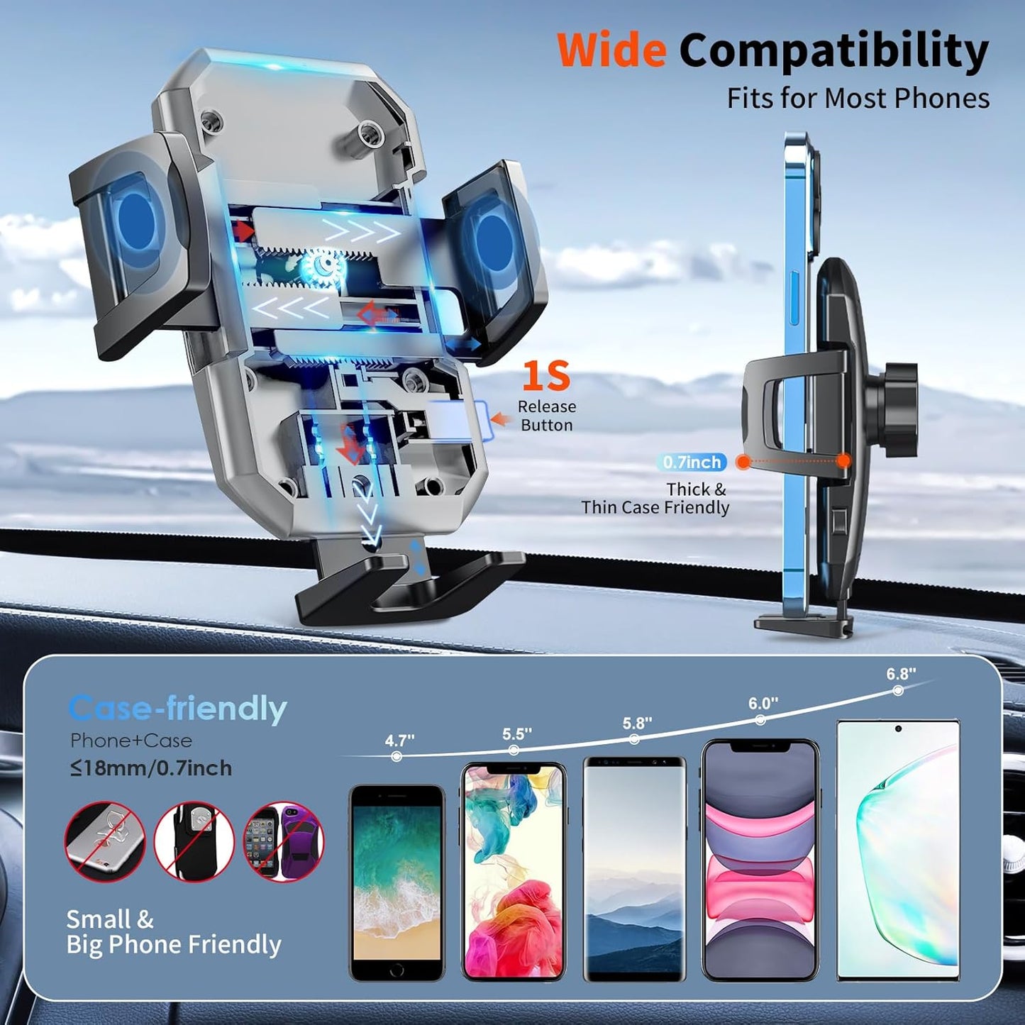 SUUSON Upgraded 3-in-1 Car Phone Holder Mount [Powerful Suction] Phone Mount for Car Dashboard Air Vent Windshield,for All iPhone Android Phone (Black)