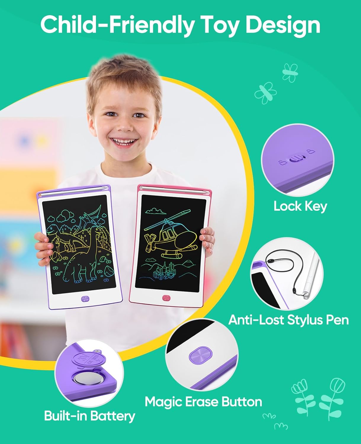 Magic Jimmy 4 Pack LCD Writing Tablet, 8.5 Inch Colorful Toddlers Drawing Tablet for Kids, Creative Doodle Board Drawing Pad, Toy Birthday Gift for 3-6 Year Old Girls Boys