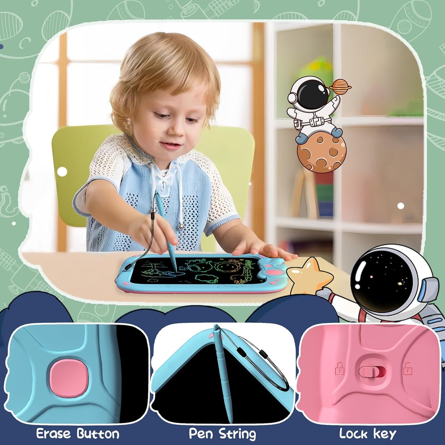 PYTTUR LCD Writing Tablet for Kids 10 Inch Colorful Toddler Drawing Tablet Reusable Doodle Board Electronic Drawing Pads Educational and Learning Kids Toys for Girls(Pink)