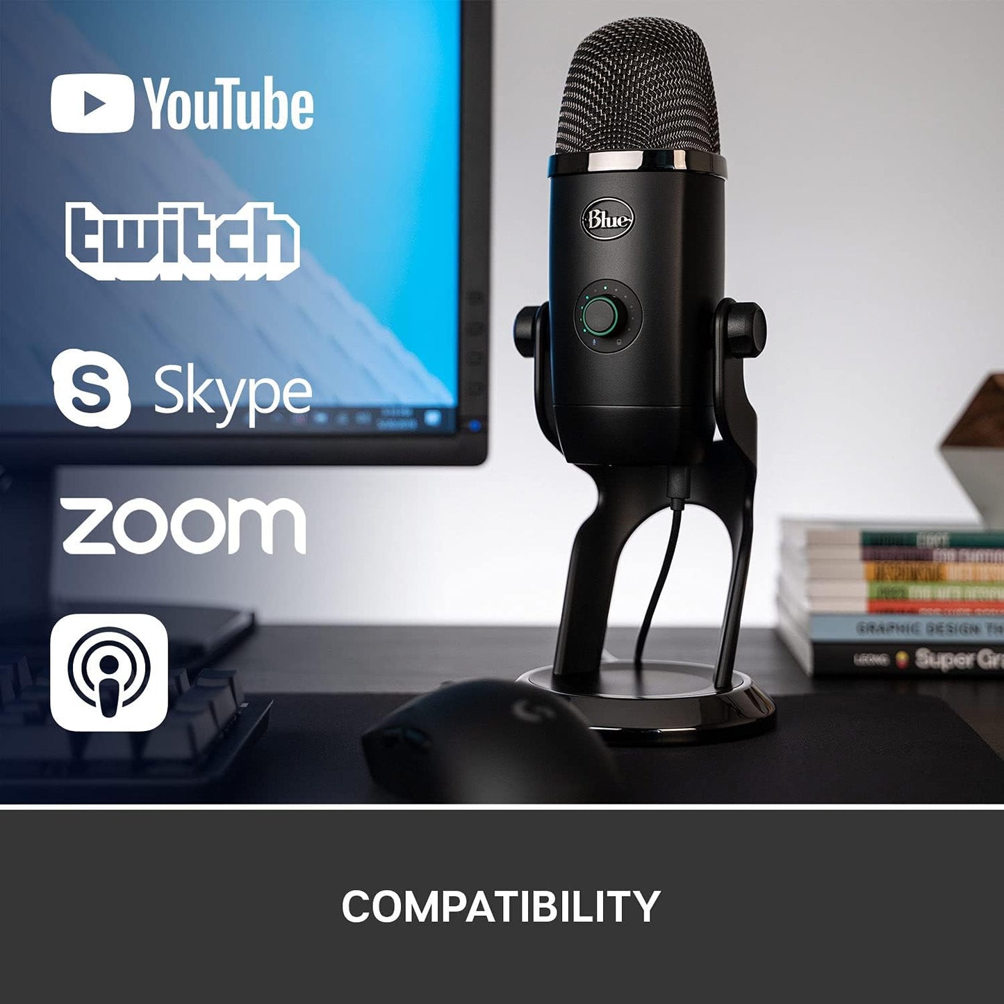 Logitech for Creators Blue Yeti X USB Microphone for Gaming, Streaming, Podcasting, Twitch, YouTube, Discord, Recording for PC and Mac, 4 Polar Patterns, Studio Quality Sound, Plug &amp; Play-Dark Grey