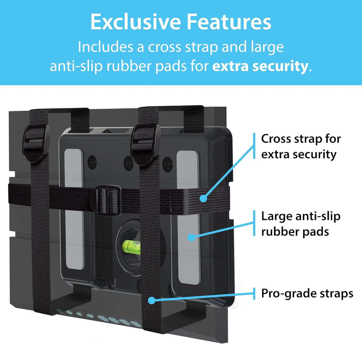 TotalMount Universal Mount for Electronics – Adjustable Strap Wall Mount for Your Router, Wireless System, Cable Modem, DVR, Xbox, PlayStation, and More (Black, Professional Shelf)