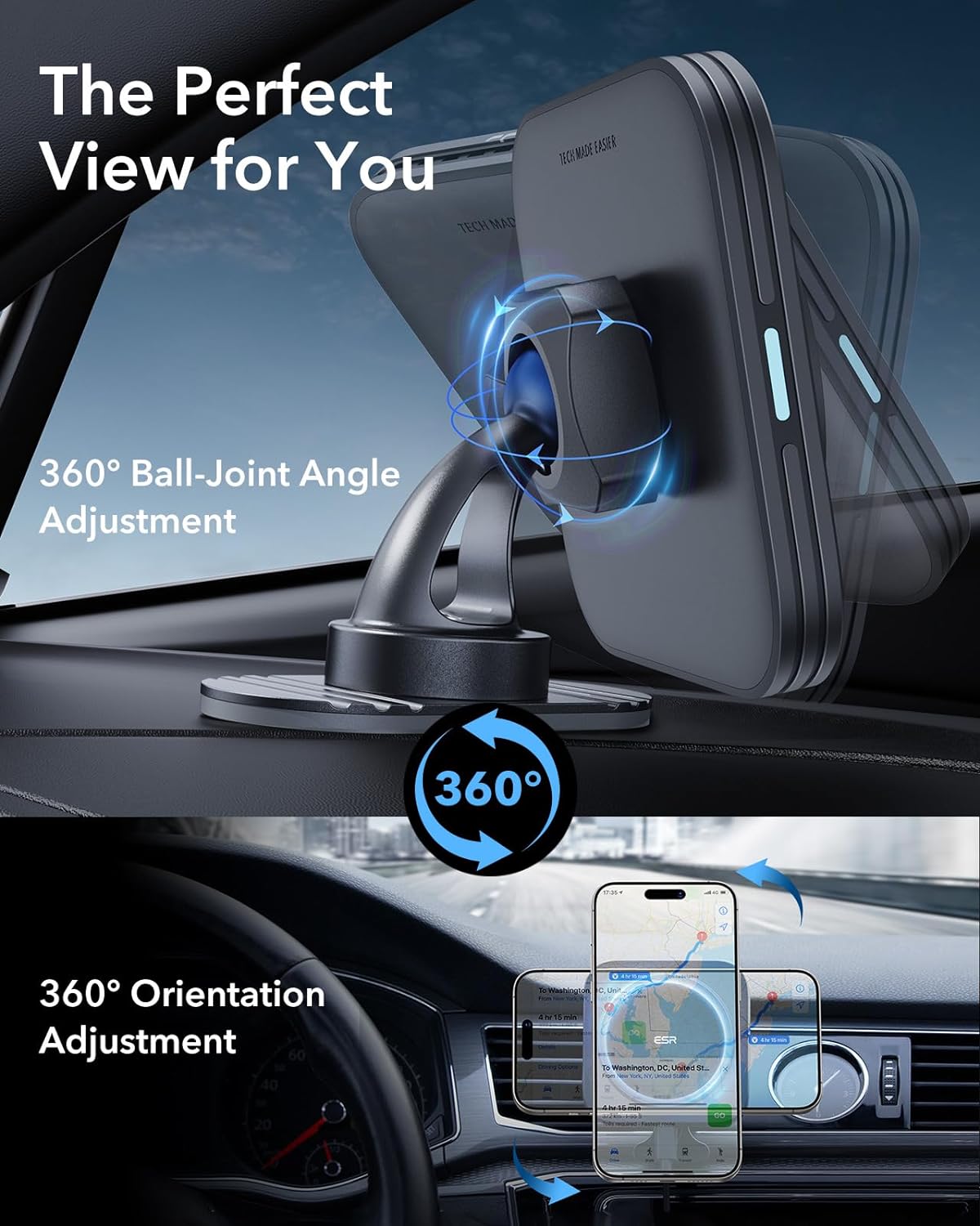 ESR for Qi2-Certified 15W MagSafe Car Mount Charger with CryoBoost, Phone Cooling MagSafe Car Charger, Air Vent/Dashboard Wireless Car Charger for iPhone 16/15/14/13/12, Fast Charger, Black