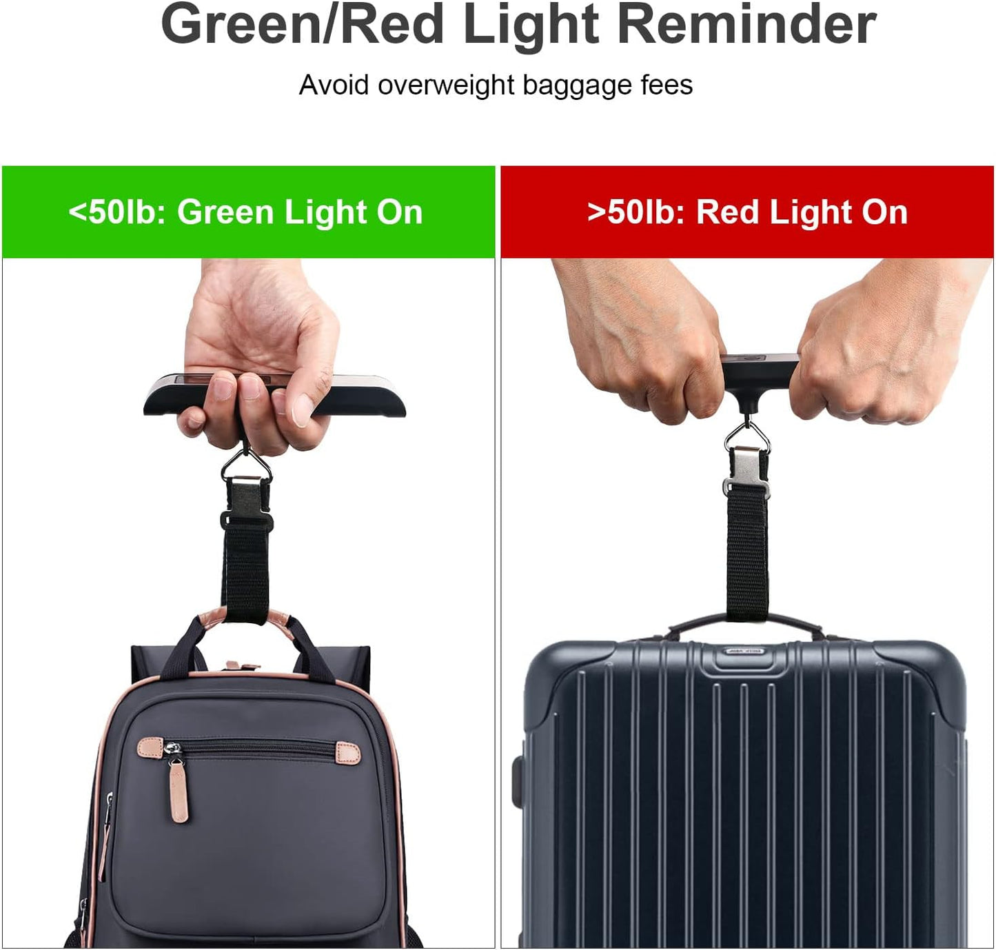 travel inspira Luggage Scale, Portable Digital Hanging Baggage Scale for Travel, Suitcase Weight Scale with Rubber Paint, 110 Pounds, Battery Included