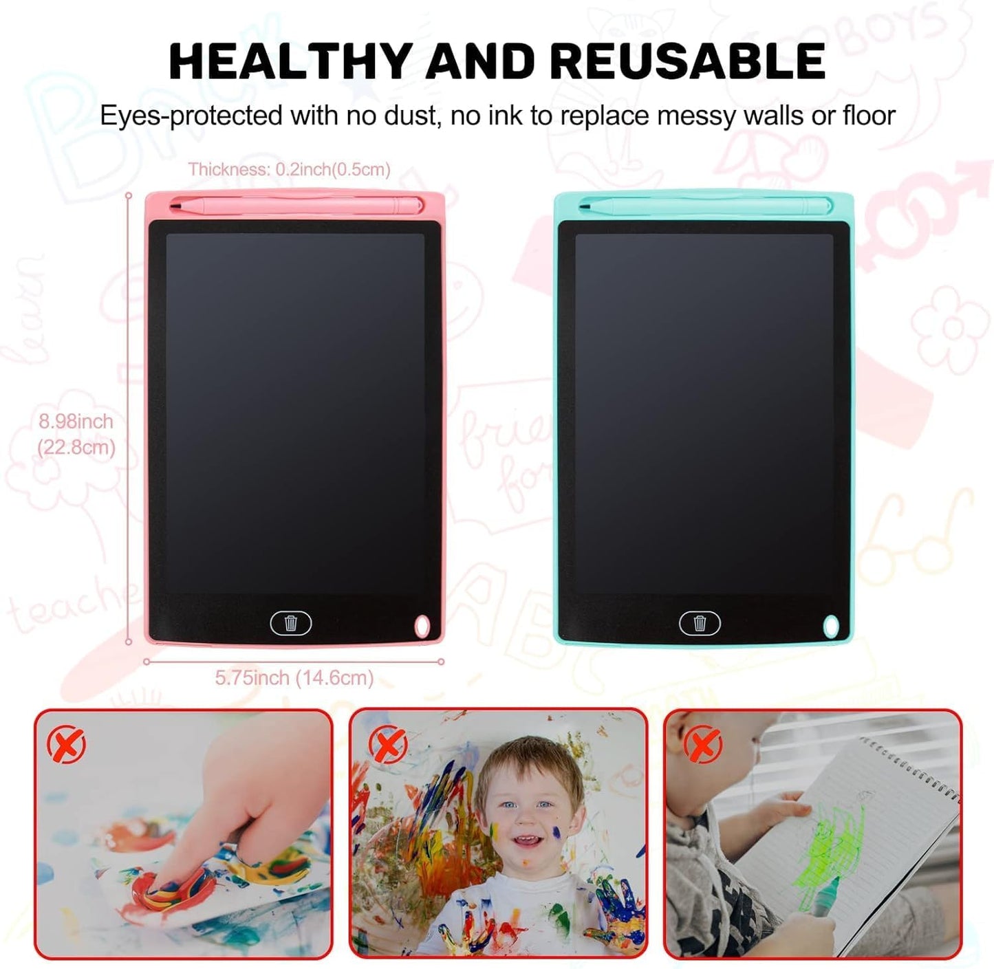 LCD Writing Tablet, 2 Packs Drawing Pads for Kids 3 4 5 6 Years Old 8.5 Inch Colorful Lines Doodle Scribble Boards Educational Toys for Boys Girls Road Trip EssentialsTravel Game Toys,Pink Blue