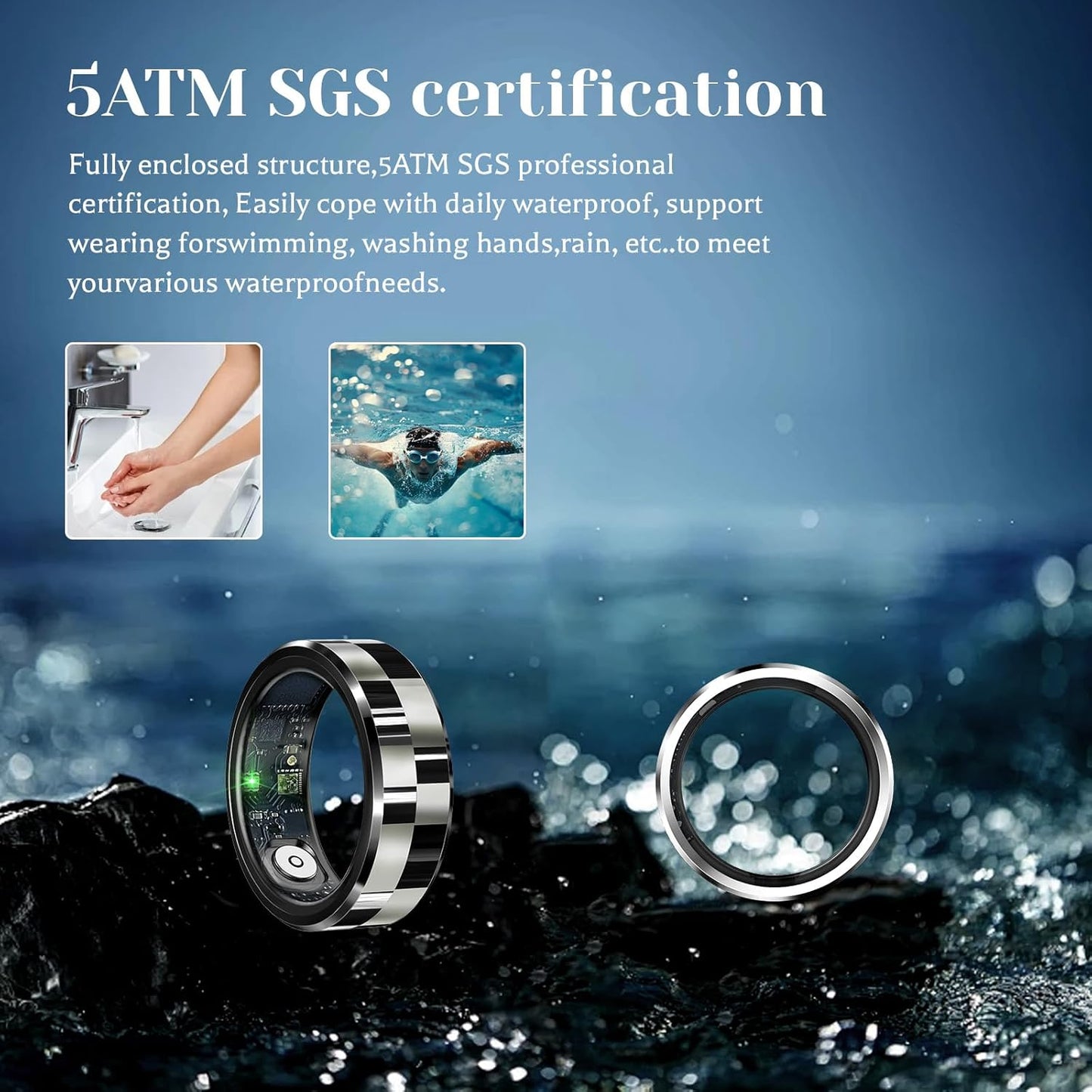 Smart Ring,Fitness Tracker Ring for Men/Women,Monitoring of Pedometer,Heart Rate,Blood Oxygen,Sleep Tracker,No App Subscription,Compatible with Android and iOS (Black,9#)