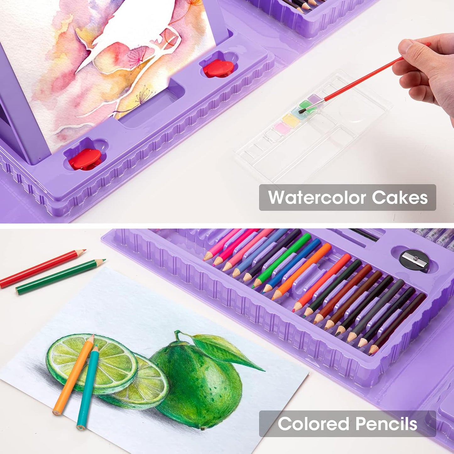 Art Supplies, 240-Piece Art Set Crafts Drawing Kits with Double Sided Trifold Easel, Includes Sketch Pads, Oil Pastels, Crayons, Colored Pencils, Gifts for Girls Boys Teen Ages 4-6-8-9-12 (Black)