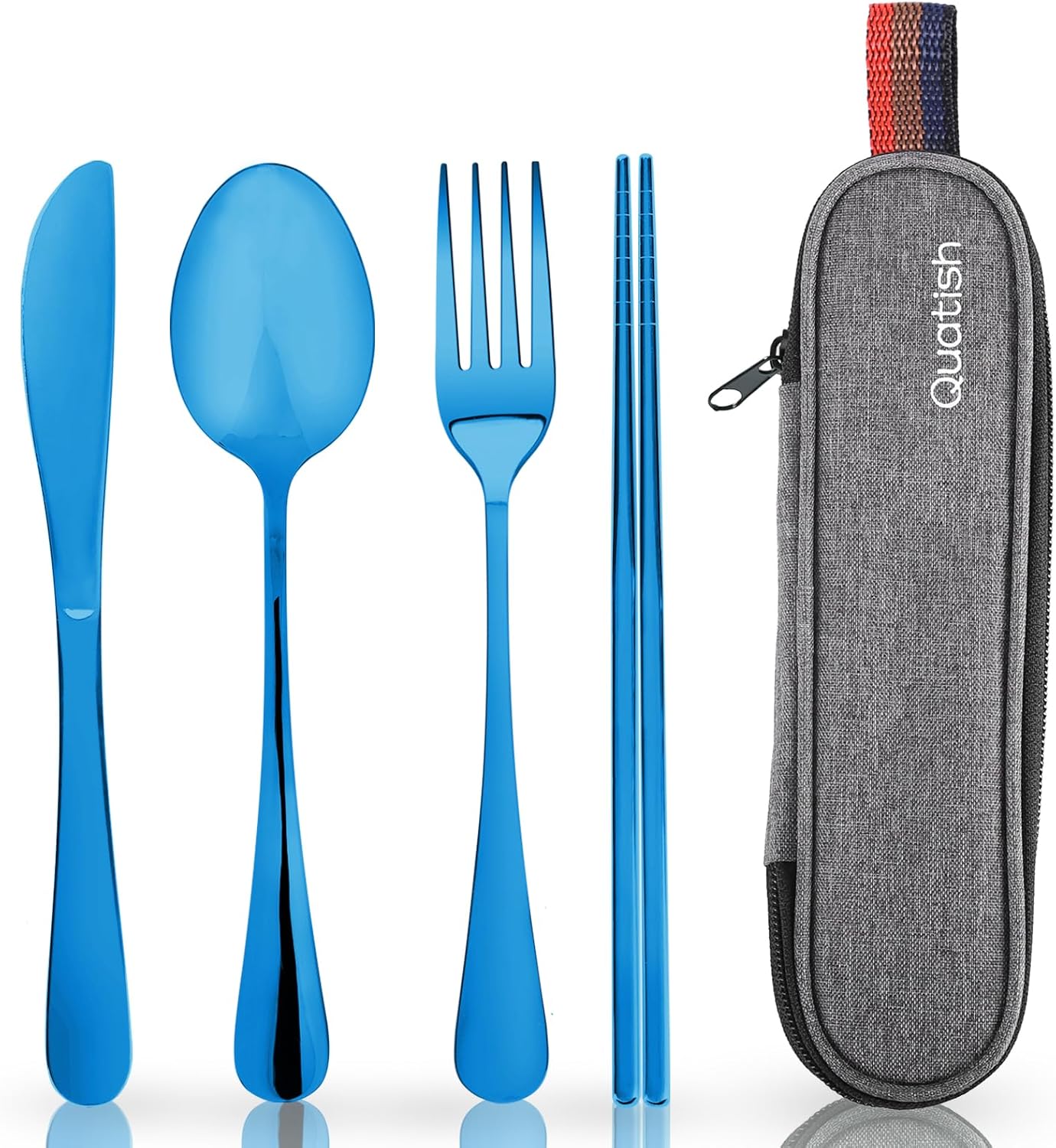 Travel Utensils with Case, Quatish Portable Silverware Set for Work, Stainless Steel Reusable Travel Cutlery Set, Fork and Spoon Set for Camping, Picnic, Gadgets, Lunch Box for Men, Black