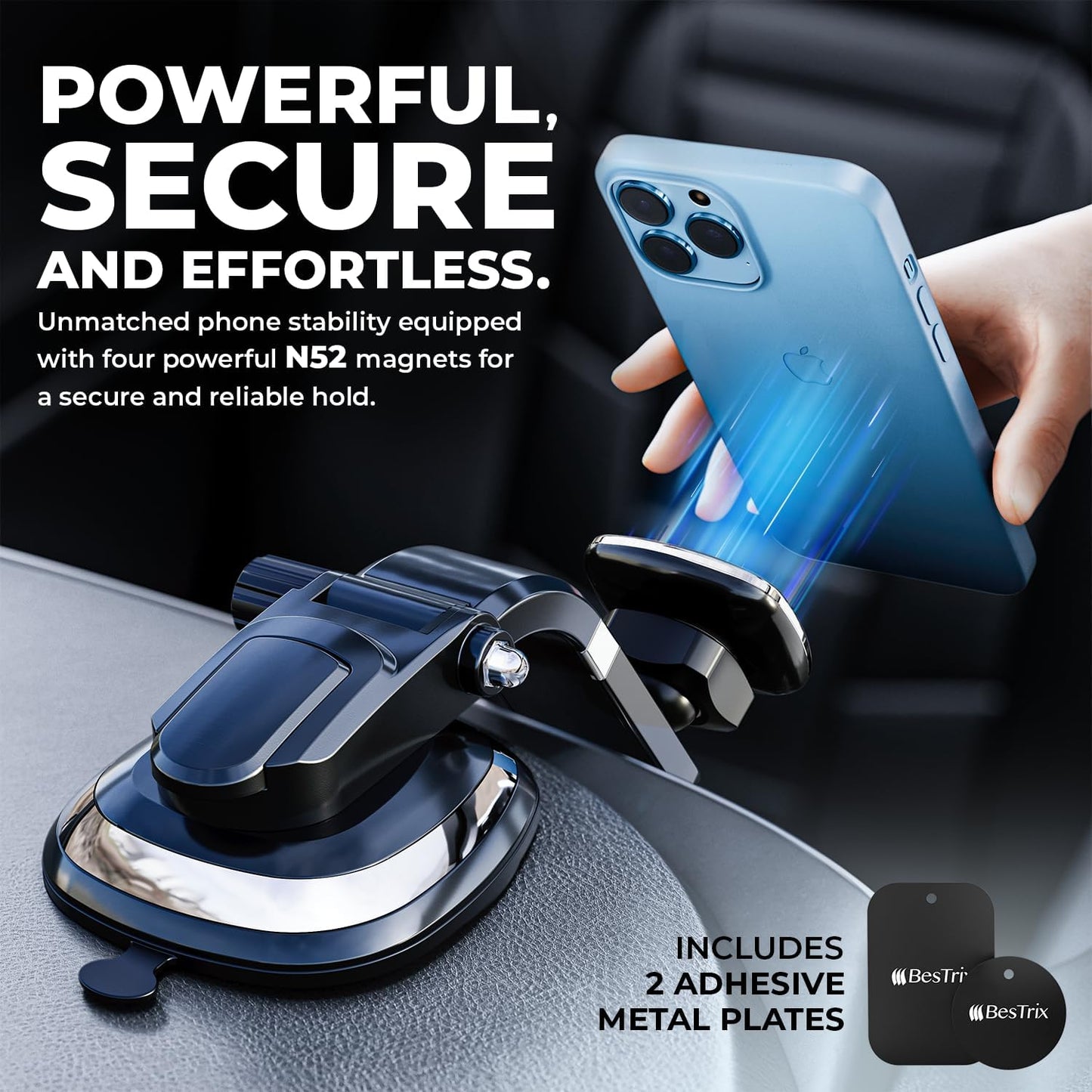 BESTRIX Phone Holder for Car, Magnetic Car Phone Mount | Dashboard Car Phone Holder Compatible with iPhone 15, 14,13,12,11Pro,Xr,XS Pro MAX Galaxy S24 23 22 21 20 Ultra Note S8 S9 S10 &amp; All Smartphone
