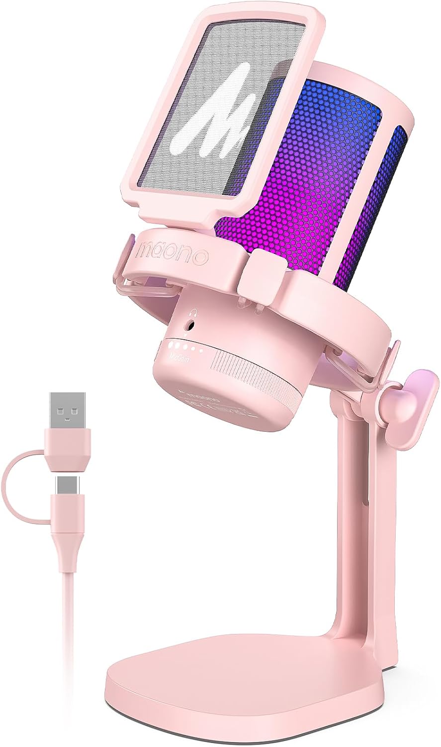 MAONO USB Gaming Microphone for PC, Noise Cancellation Condenser Mic with RGB Lights, Mute, Gain for Streaming, Recording, Podcast, Chat, Twitch, YouTube, Discord, Computer, PS5, PS4, GamerWave
