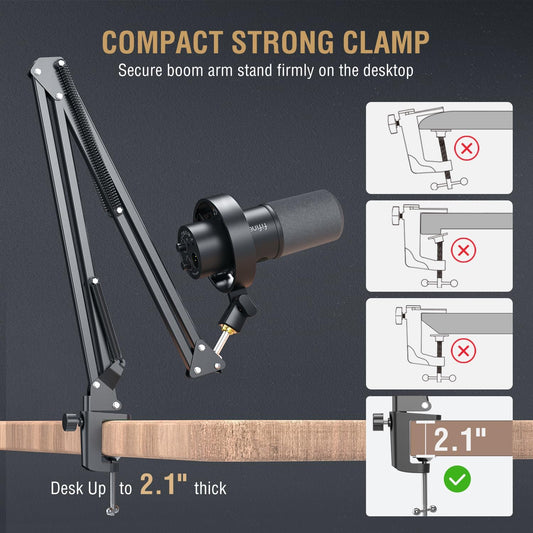 FIFINE K688 Podcast Microphone Kit, USB/XLR Dynamic Microphone with Boom Arm for PC/XLR Mixer, Gaming Mic with Mute Button, Headphone Jack for Vocal, Voice-Over, Streaming, Music Recording -K688CT