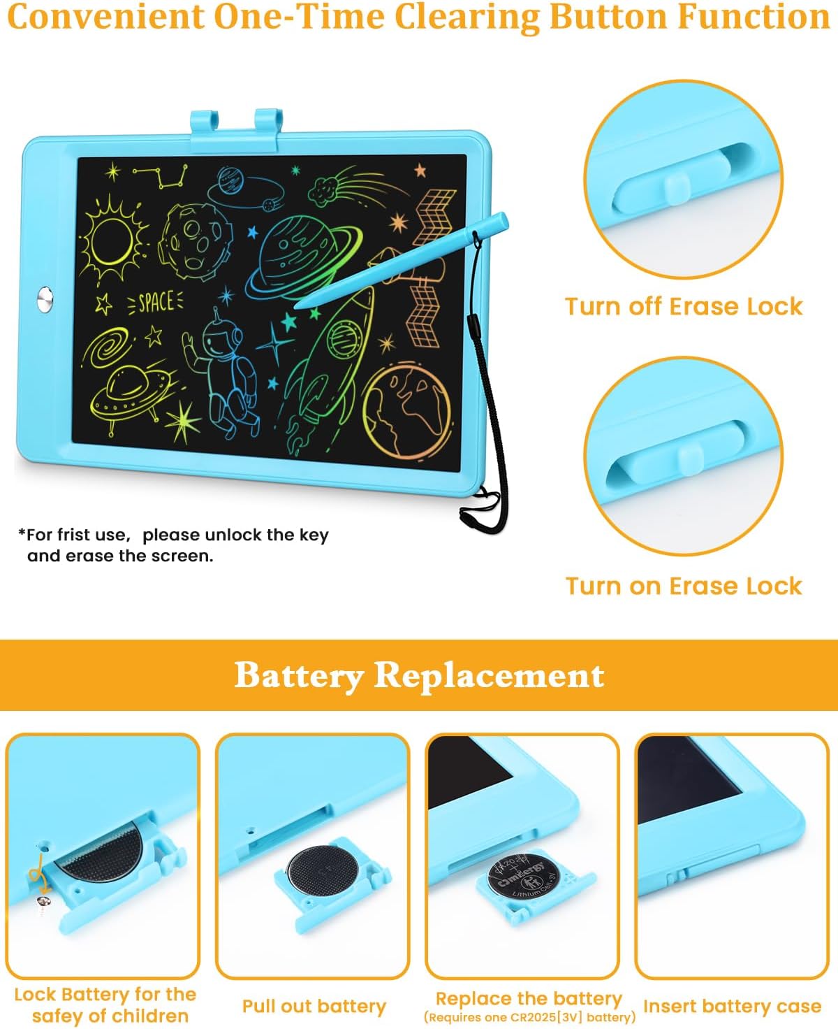 SplashNSpray Drawing Tablet, 2pack LCD Writing Tablet for Kids, Colorful Toddler Doodle Board, Erasable Reusable Electronic Drawing Pads, Educational and Learning Toy for 3  Years Old Kids 8.5inch