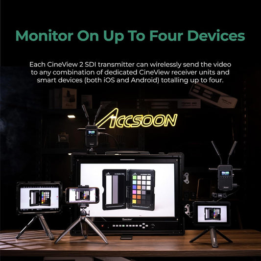 ACCSOON CineView 2 SDI Wireless Video Transmission System Transmitter&amp;Receiver 2.4 5Ghz for Live Streaming 1080p 60fps 0.05s Latency 1500ft Range up to 4 Devices Monitoring