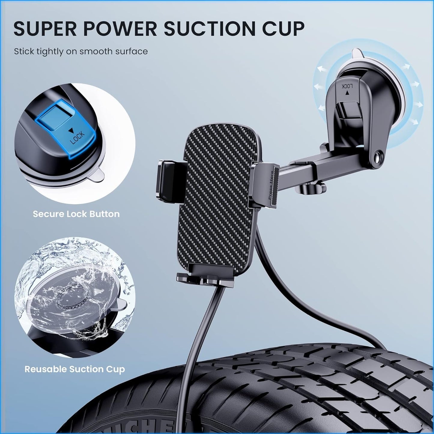 Qifutan Car Phone Holder Mount Phone Mount for Car Windshield Dashboard Air Vent Universal Hands Free Automobile Cell Phone Holder Fit for iPhone Smartphone Carbon Fiber