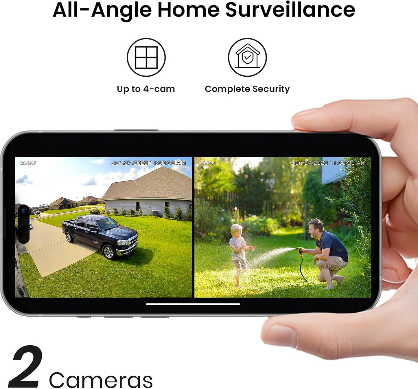 AOSU Security Cameras Outdoor Wireless, 4 Cam-Kit, No Subscription, Solar-Powered, Home Security Cameras System with 360° Pan &amp; Tilt, Auto Tracking, 2K Color Night Vision, Easy Setup, 5G &amp; 2.4G WiFi