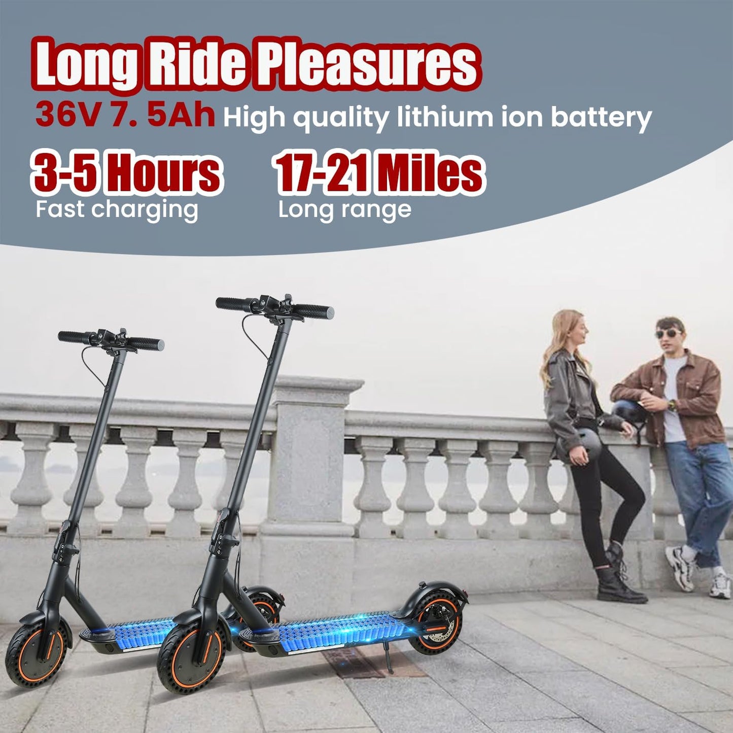 Electric Scooter for Adults, 500W Motor, Max 17-20 Mph Speed, 19 Miles Long Range, 8.5 Inch Solid Tires, Portable Folding E-Scooter for Commuting with Dual Brakes, APP Control &amp; Front &amp; Rear Lights