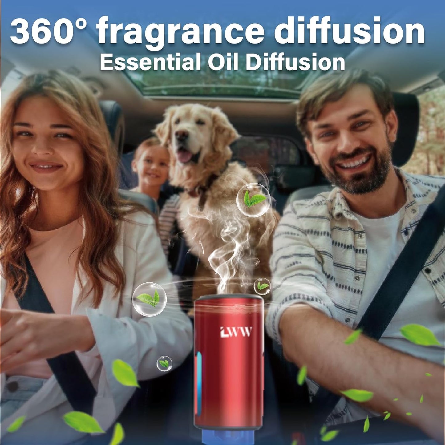 Smart Car Air Freshener, 3 Levels of Adjustable Intensity, Aroma Rechargeable Aroma Diffuser, Adjustable Aroma Diffuser, 220mAh Built-in， Fresh Intense Ocean Perfume
