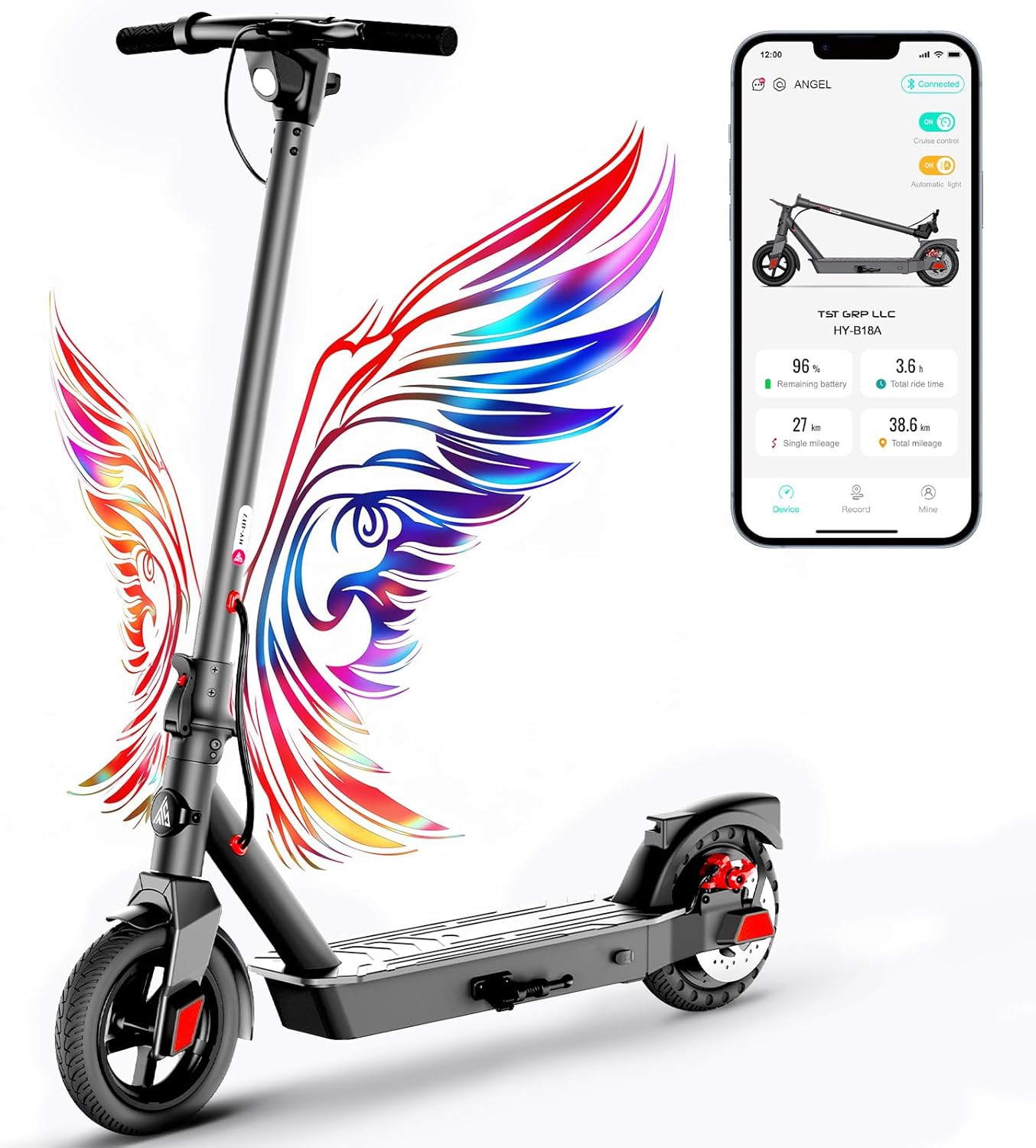 TST Electric Scooter for Adults, Up to 19 MPH and 20/30 Miles Long-Range, 500W Peak Motor Foldable E Scooter, 10&#34; Solid Rear Tire and Pneumatic Front Tire, Dual Braking System and App Control