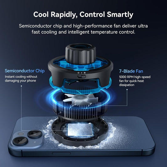 Ulanzi SK-10 3 in 1 Magnetic Cell Phone Stand with Cooling Fan and Wireless Charger for iPhone, Height Adjustable Phone Desk Holder Semiconductor Cooling Fan for Live Streaming Gaming Phone Cooler