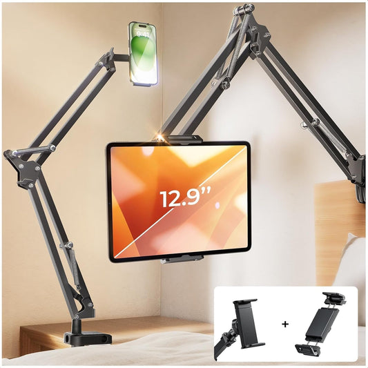 LISEN Tablet Stand Phone Holder iPad Holder for Desk Mount[Ultra Sturdy] 2 Clamps Kindle Holder for Bed Gooseneck Phone Tablet Holder Mount Phone Stand fits iPhone iPad Mini 7 Kindle 4-13&#34; Device